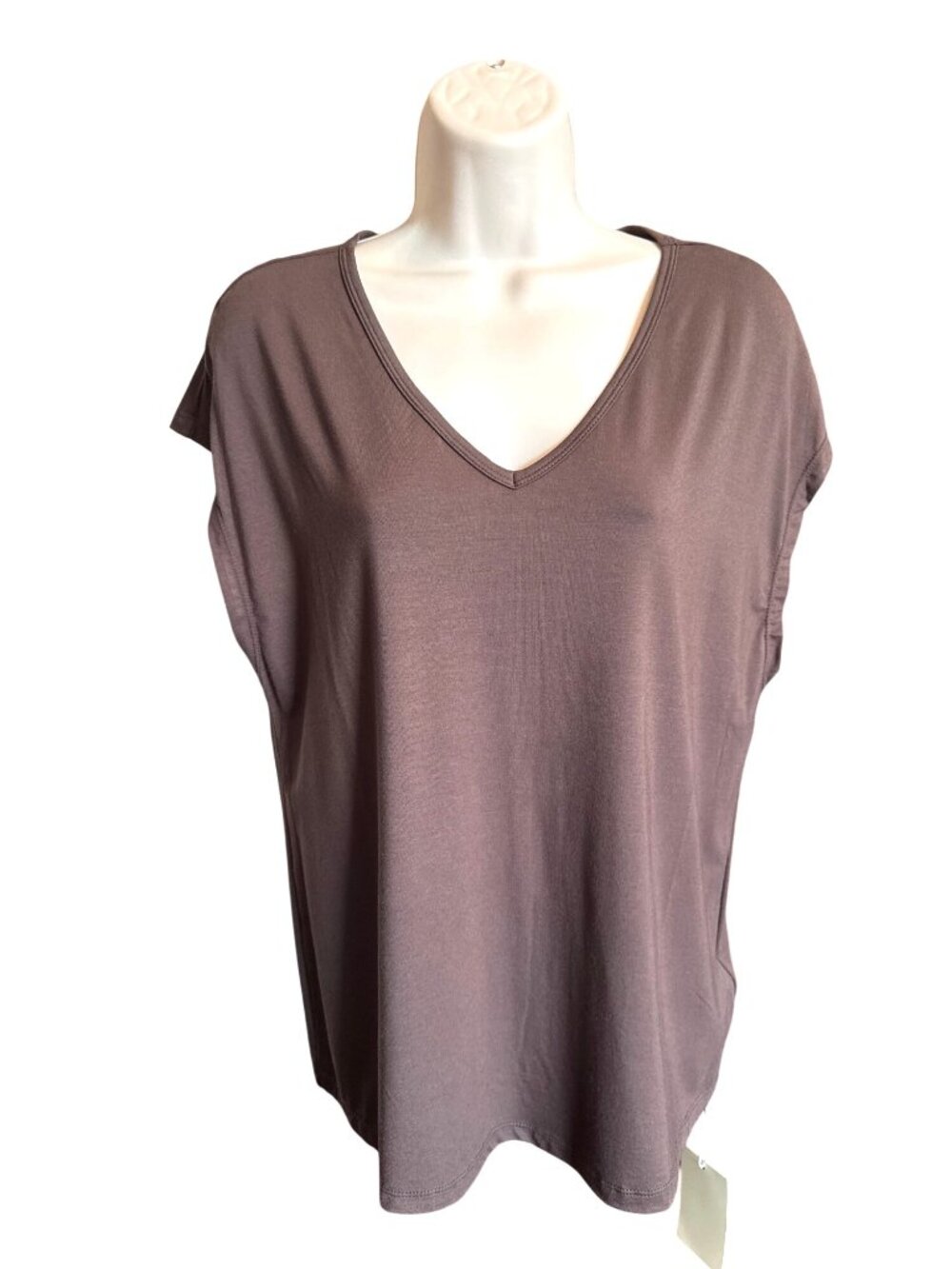 Halara Brown V Neck Cap Sleeve Relaxed Top Womens Small NWT Basic Tee Clean Girl